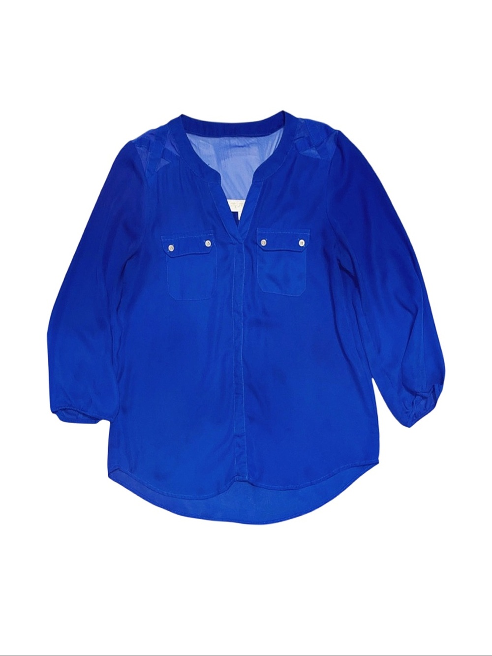 MY MICHELLE Women's Royal Blue Sheer 3/4 Sleeve Top Large